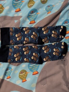 Otter Pattern Crew Socks - Navy Blue